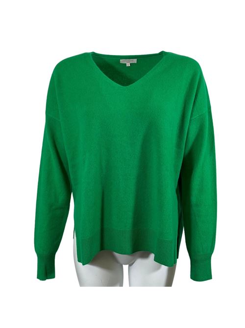 WOMEN'S V-NECK SWEATER ASYMMETRICAL CUT WITH SIDE SLITS GREEN ESSENTIEL STUDIO | LMD040VERDE